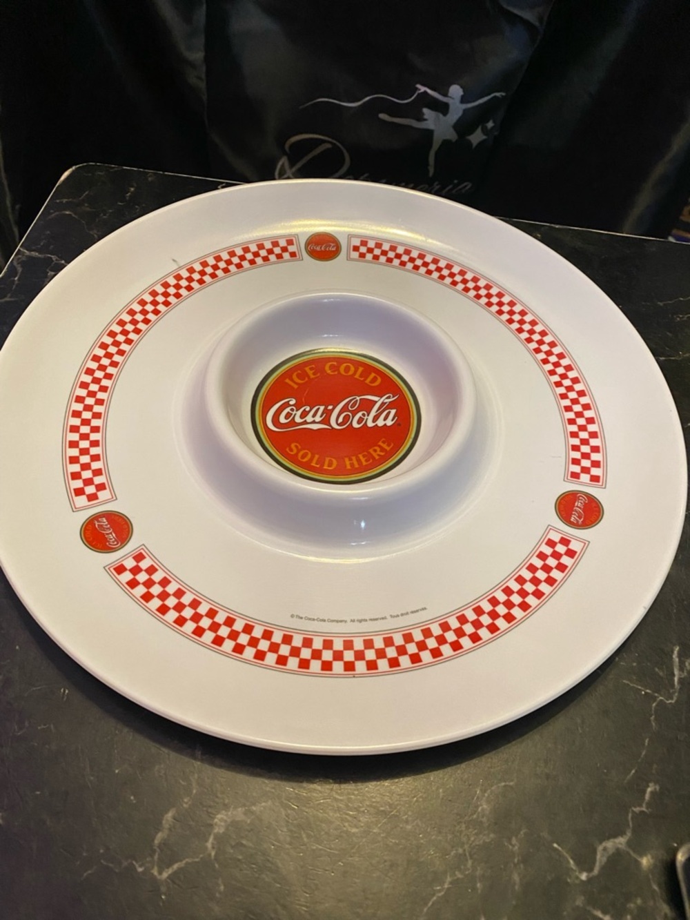 Coca Cola White Serving Platter with Red Checkerboard & Logo